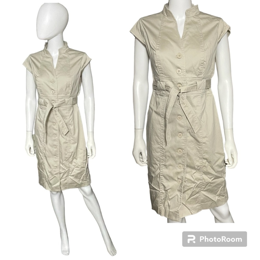 Calvin Klein Beige Khaki Button Down Shirt Dress with Belt